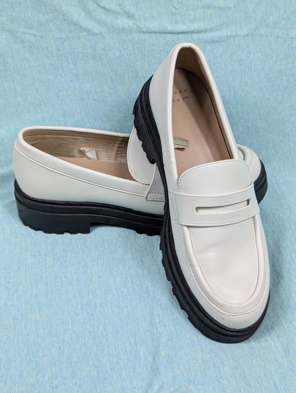 A New Day Women's Off White/Britney Paris Platform Loafers Size 10 Lug Sole